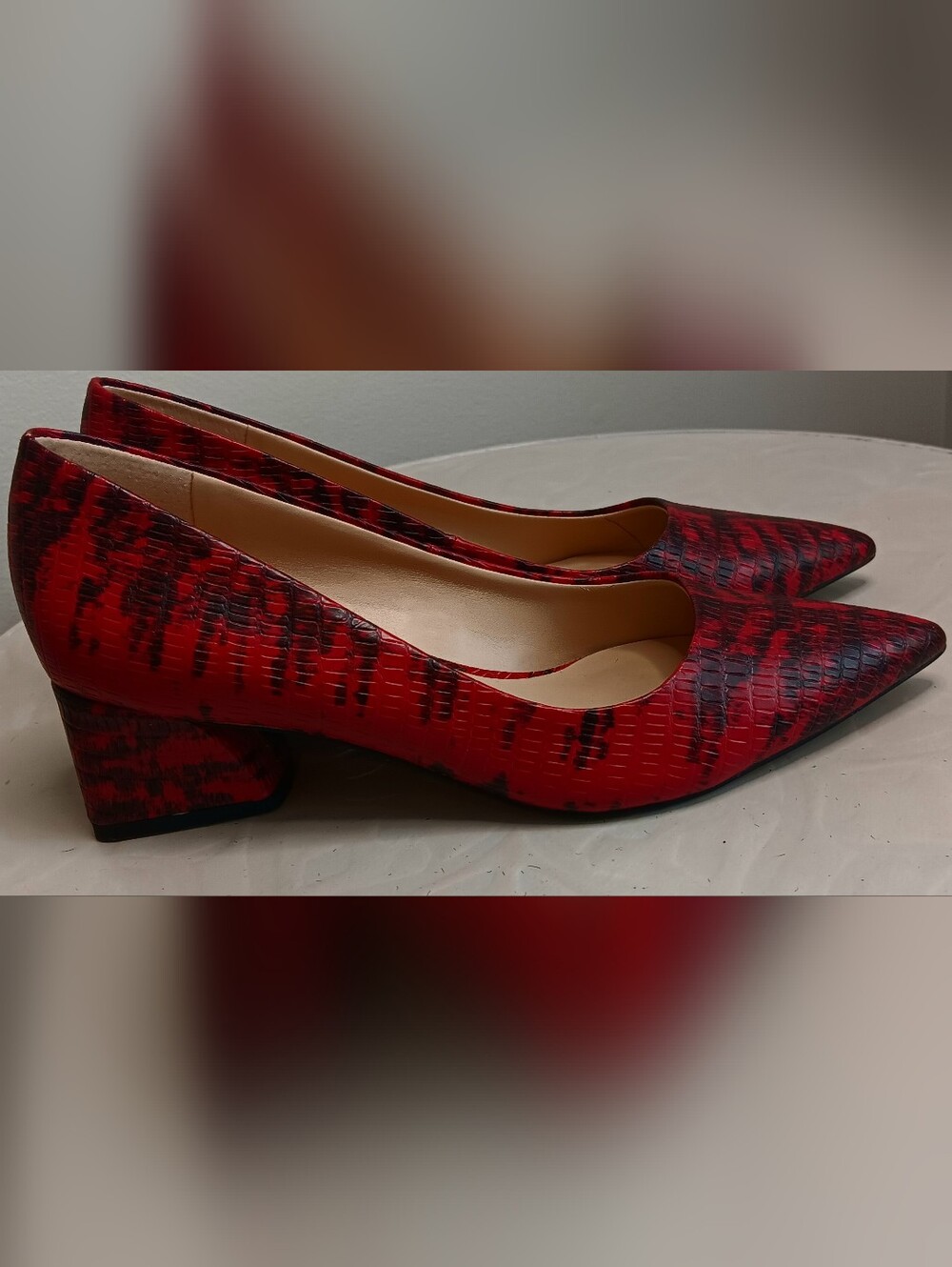 Franco Sarto Red & Black Textured Pointed-Toe Heels – Women’s Size 6